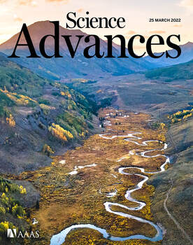 The cover of the academic journal Nature Geoscience, bearing my aerial image of a meandering river in the Colorado Rockies